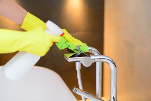 Balham Cleaners staff using safety measures during a cleaning service