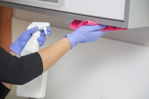 Domestic cleaner in Balham tidying a modern apartment